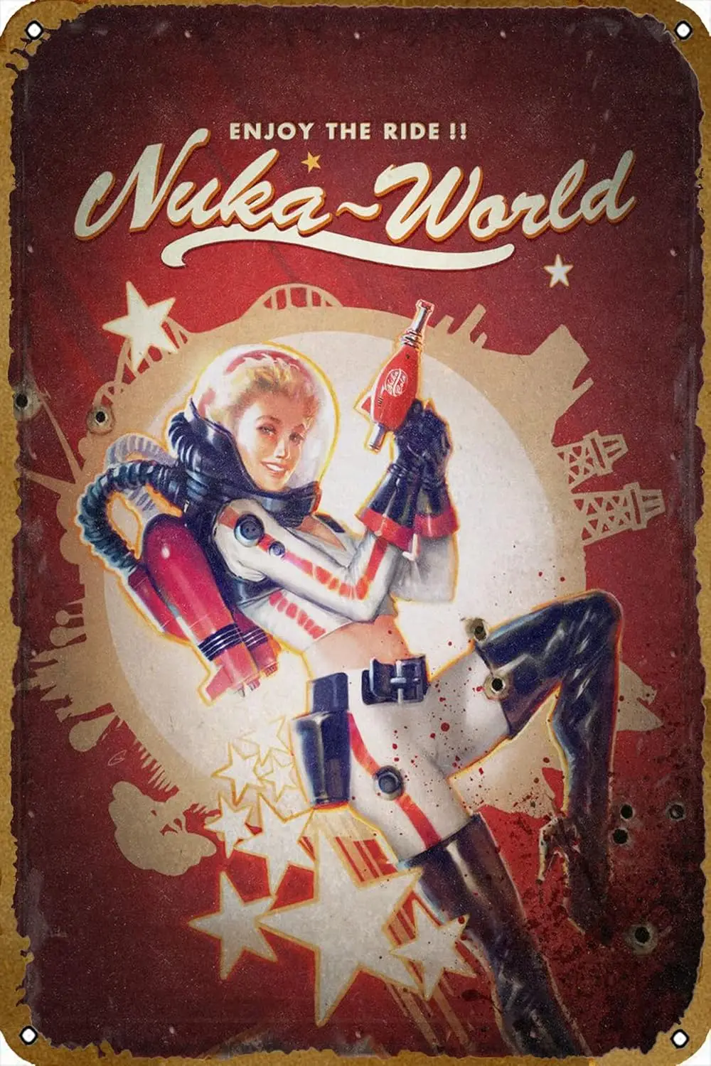 Póster de Nuka-World para videojuegos, letrero de estaño de Metal para juegos, decoración de pared fresca, regalos para jugadores