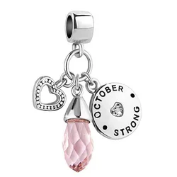 Heart Love Birthday Pink Birthstone Charm Beads Fit Luxury brand Charm Bracelet Female Genuine DIY Jewelry Making