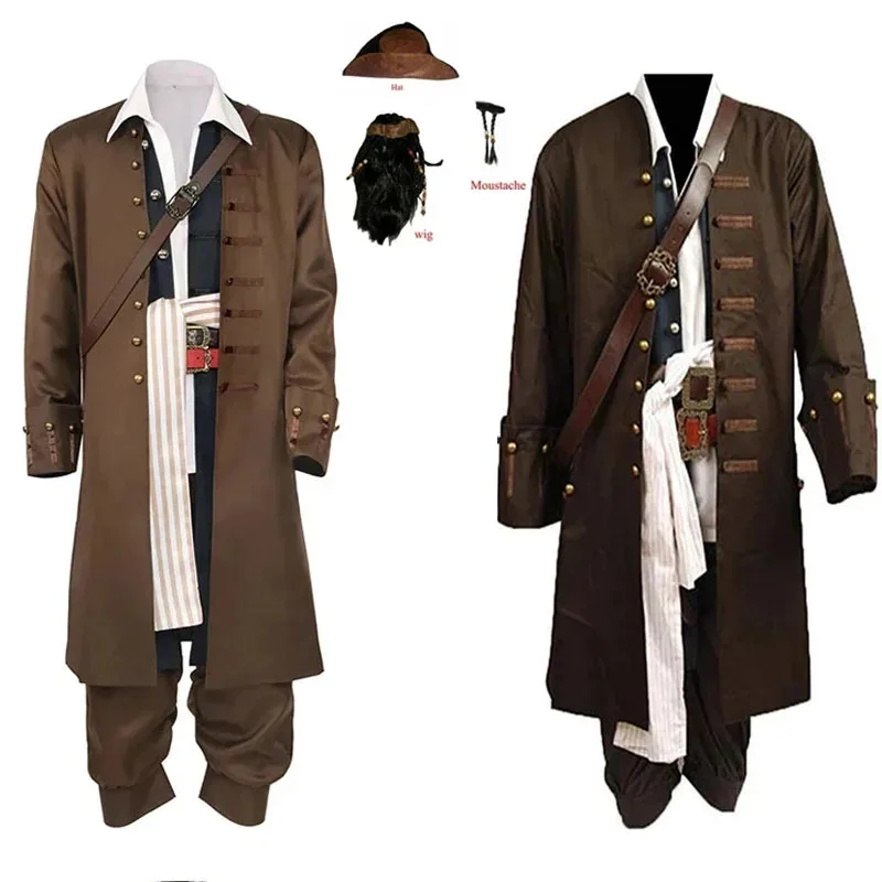 25COSMovie 해적 코스프레 의상 가발 신발 세트 할로윈 남성 코스프레 의상