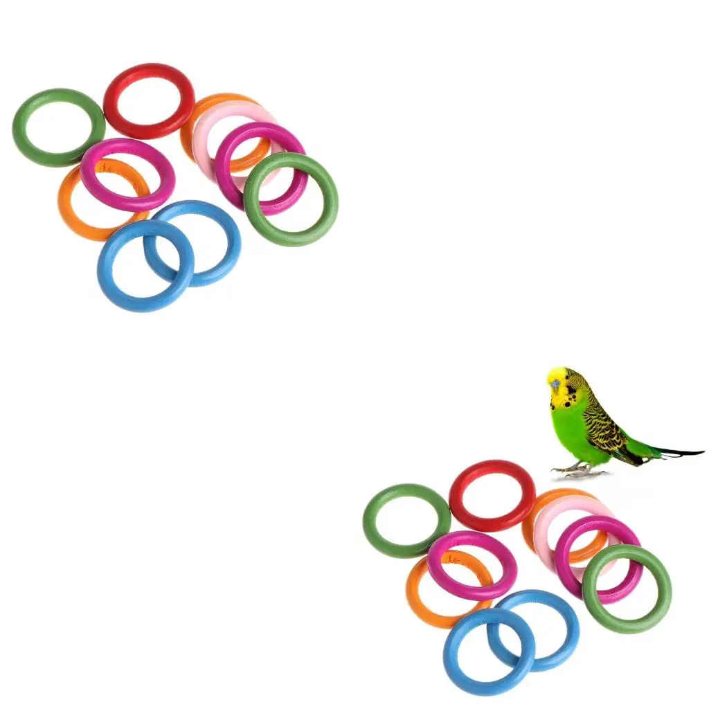 10Pcs Wooden Rings Bird Chewing Colorful Bird Toy Accessories for Parakeets