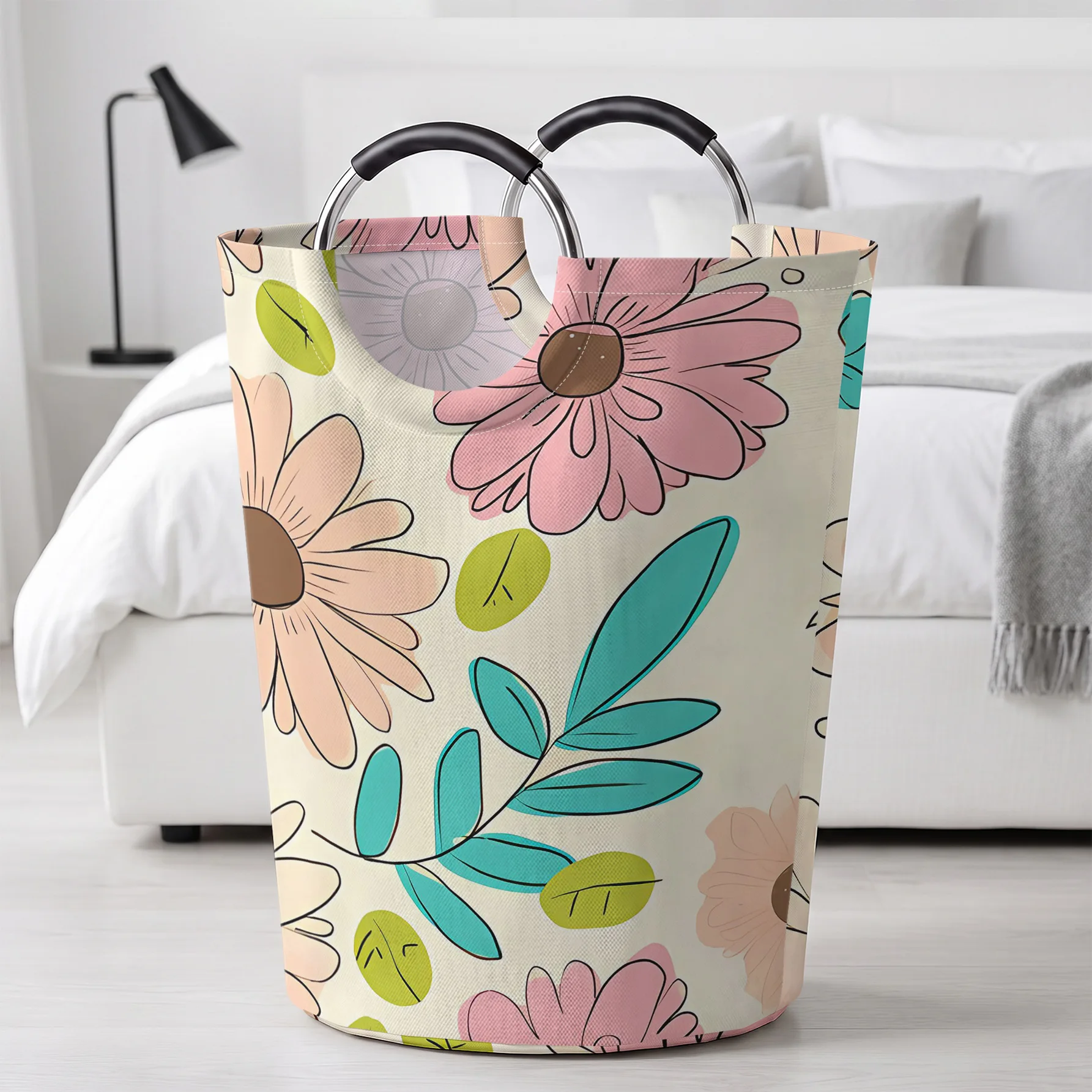 Color Daisy All‑Over Print Handheld Storage Basket, For Laundry, Bedroom & Home Sundries Storage