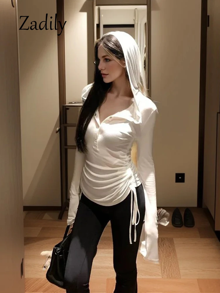 

Новинка 2026, женская толстовка с капюшоном, открытый передний кардиган, повседневное пальто с длинными рукавами и завязками на талии, нерегулярный подол