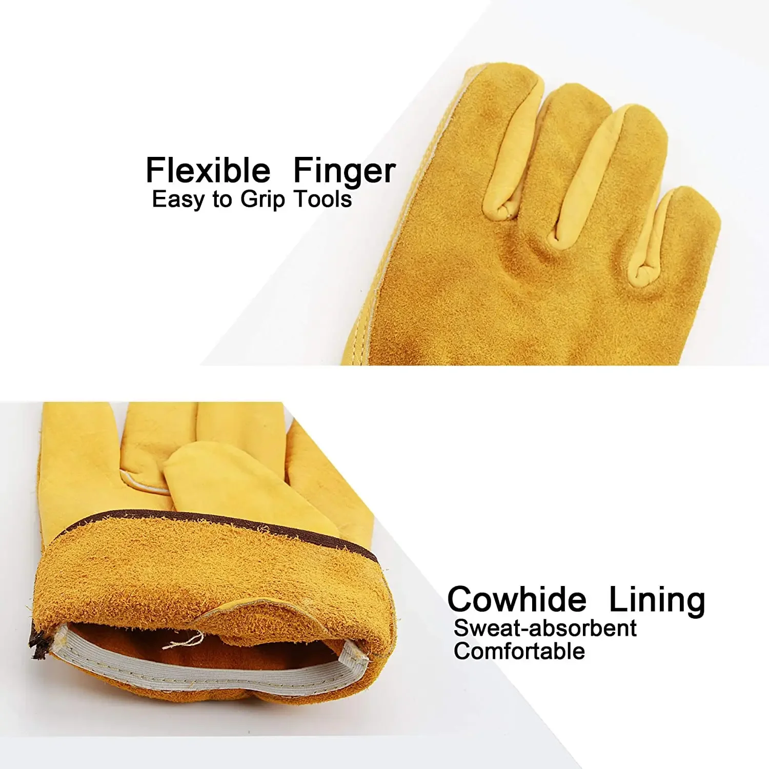 Leather Work Gloves Flex Grip Tough Cowhide Gardening Glove for Wood Cutting/Construction/Truck Driving/Garden/Yard Working