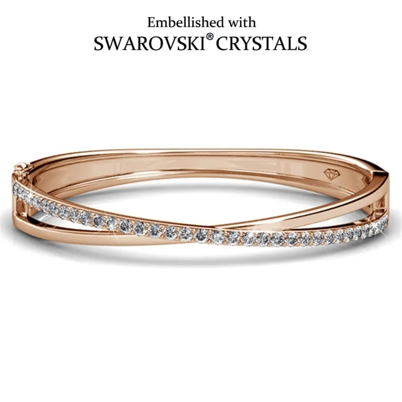 Daisini Trendy Crossed Bangles Crystals From Swarovski Women Girls Brass  Layered Cuff Hand Bracelets Jewellery Accessories