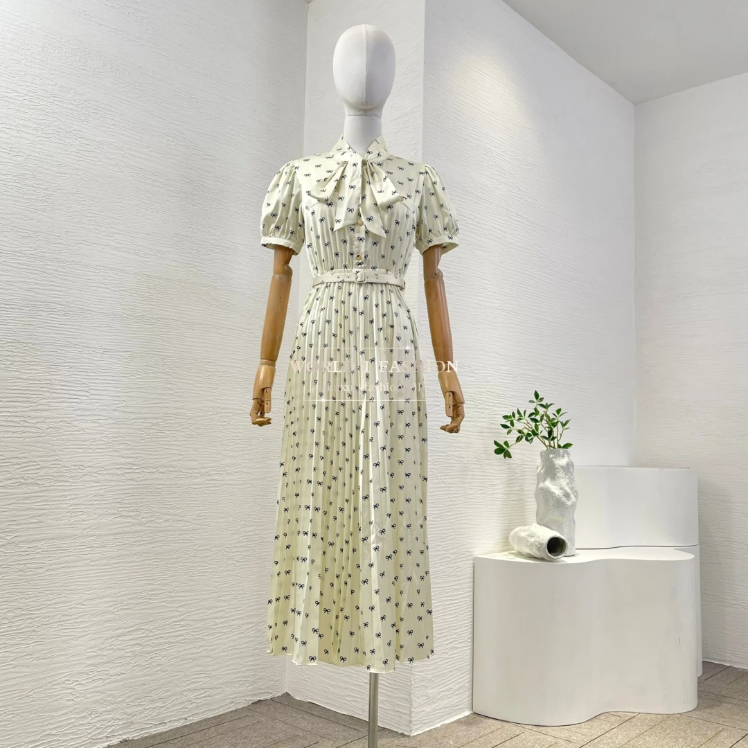 Платье миди с короткими рукавами и принтом 2025 года, белое