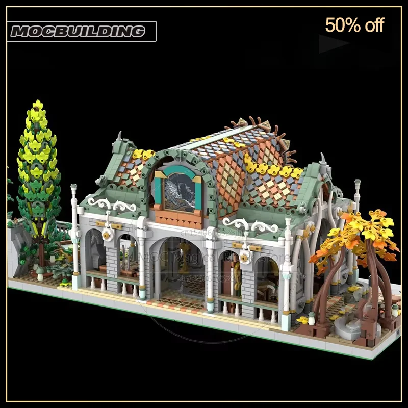 Elven Market Hall MOC Building Blocks10316 تعديل القلعة العمارة نموذج التكنولوجيا الطوب جمع اللعب هدايا عيد الميلاد