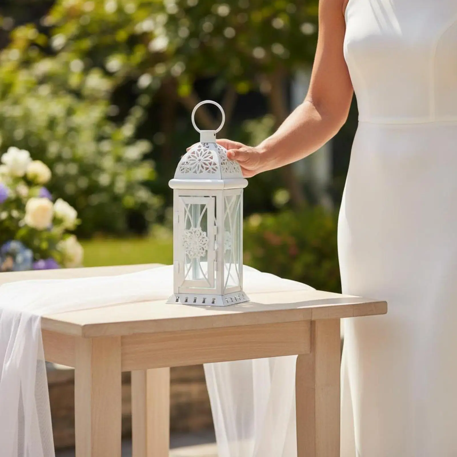 Decorative Lantern Set of 3 Iron Glass Candle Holder Wedding Centerpiece Windproof Home Decor for Patio Table