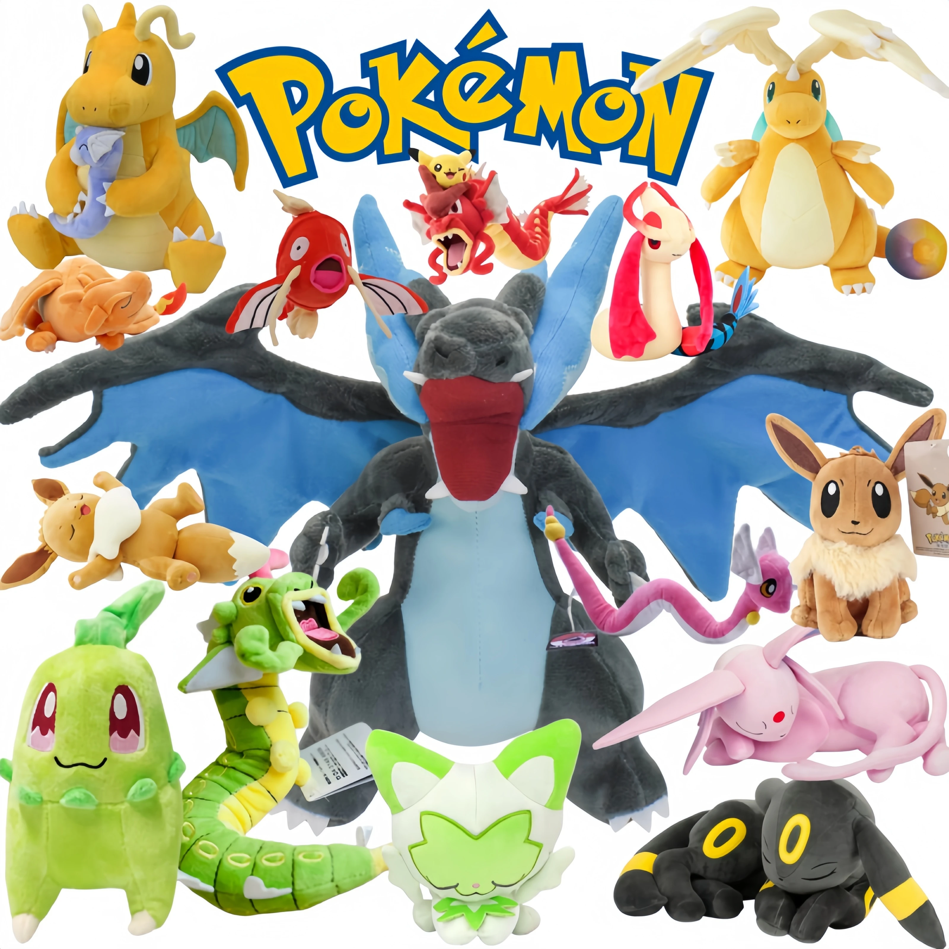 Pokemon Mega Charizard X Plush Toys Mega Dragonite Plushies Evolution Dolls Soft Caterpie Sprigatito Eevee Espeon Umbreon Doll