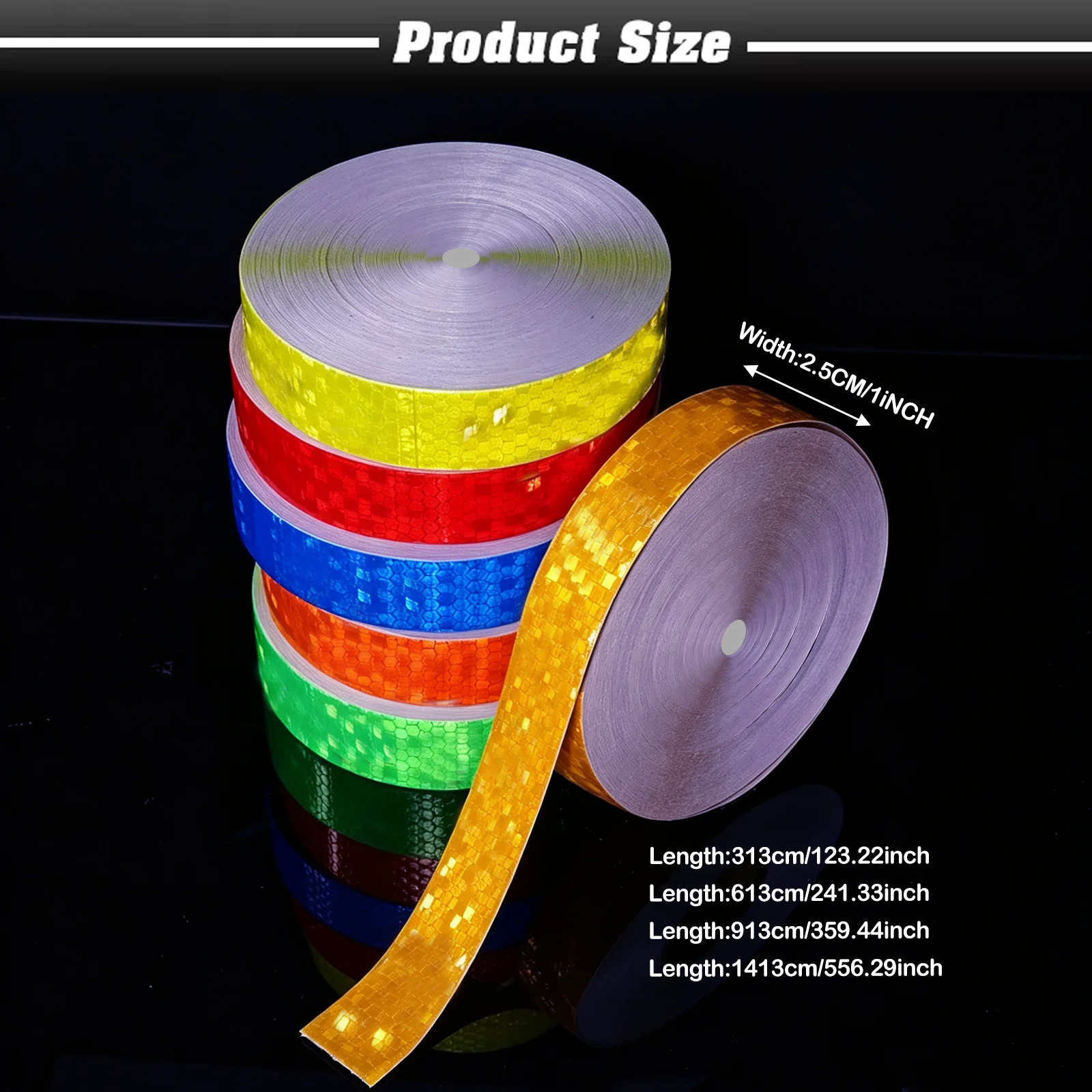 0.98-inch Reflective Car Sticker, Outdoor Warning Tape Strip, White/Red/Fluorescent Uellow Reflective Safety Strip
