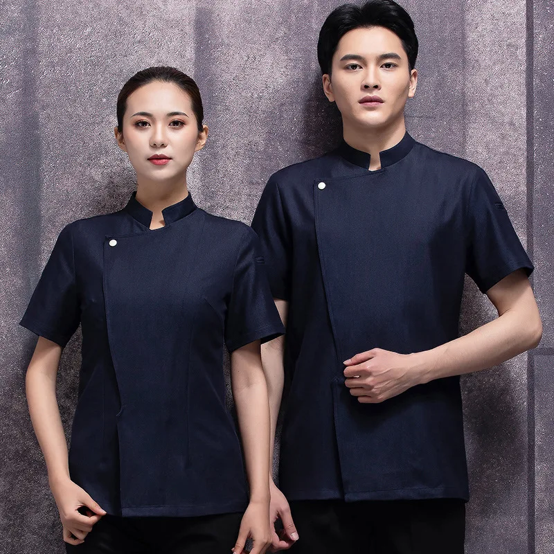 

Рабочая униформа шеф-повара для мужчин, с короткими рукавами, дышащая, подходит для отелей, западных ресторанов, пекарен и кухонь, в наличии.