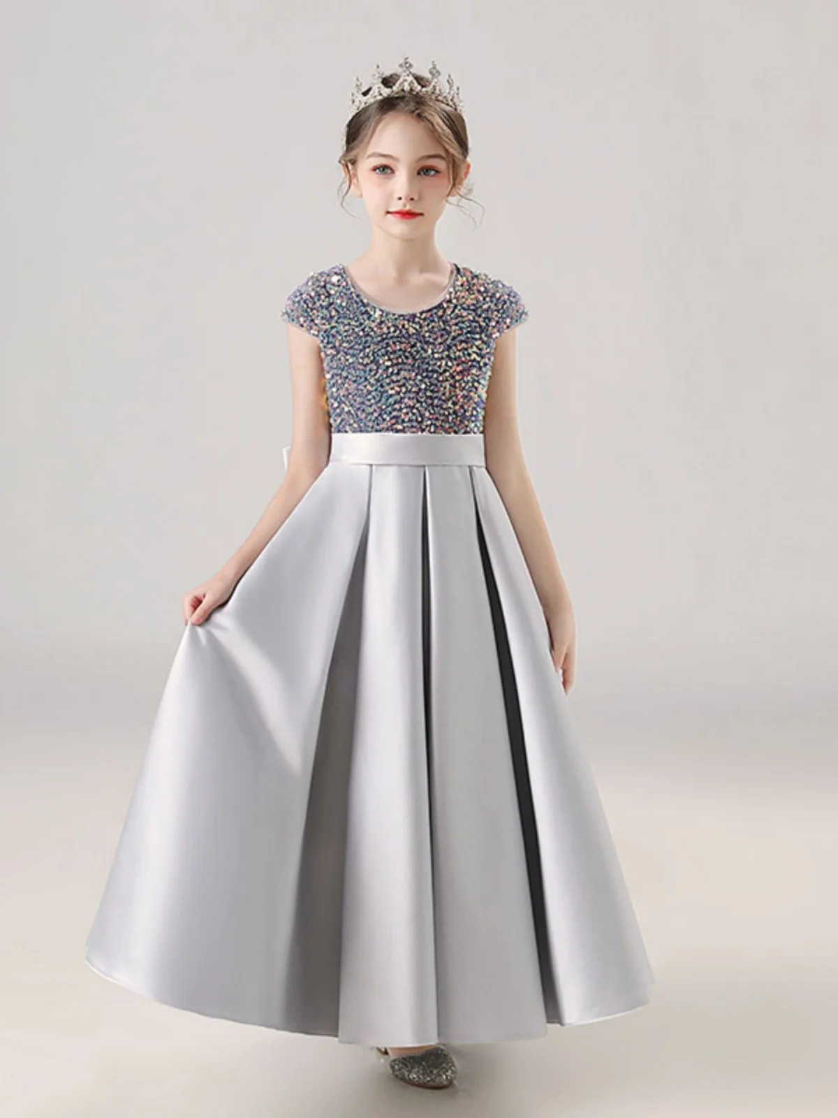 YZYmanualroom Sequins Short Sleeve Flower Girl Dress Wedding Tulle Birthday Party Christmas Dress Girl Custom Dress