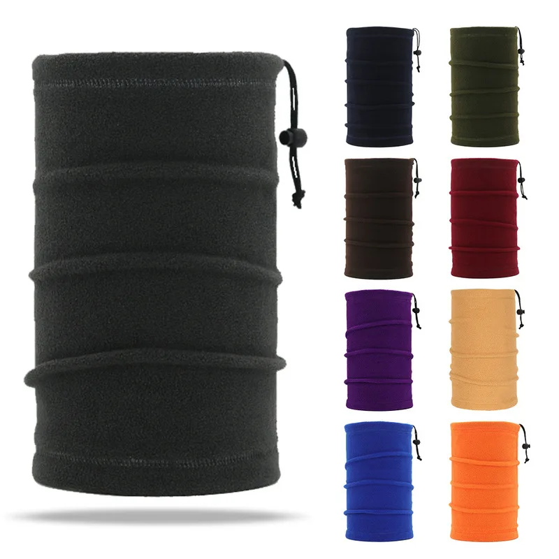 Winter Cold Proof Face Guard Ski Warm Neck Gaiter Outdoor Sports Solid Color Fleece Drawstring Windproof Neck Warmer