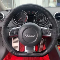 Customized Non-slip Breathable Leather for Audi TT 8J A3 8P TTS Car Steering Wheel Cover Carbon Black Car Interior