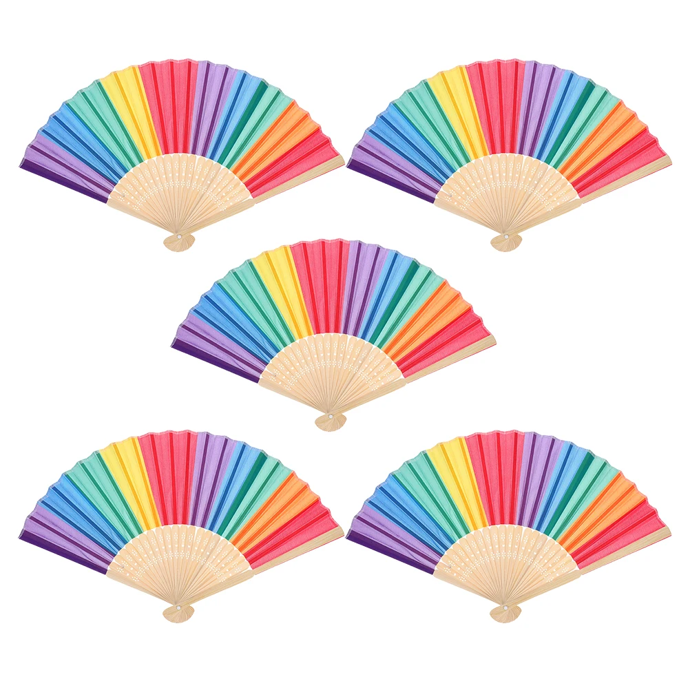 

5 Pcs Fan Portable Folding Hand-crank Rainbow Fans Handheld Fashioned Chinese Japanese Manual Decorative Miss
