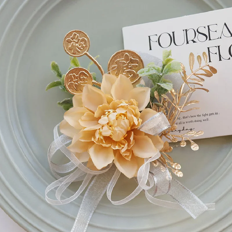 Boutonniere กำไลข้อมือสร้อยข้อมืองานแต่งงานงานปาร์ตี้จัดเลี้ยงโรงภาพยนตร์อุปกรณ์ประกอบฉากการถ่ายภาพหลายสีขายส่ง536