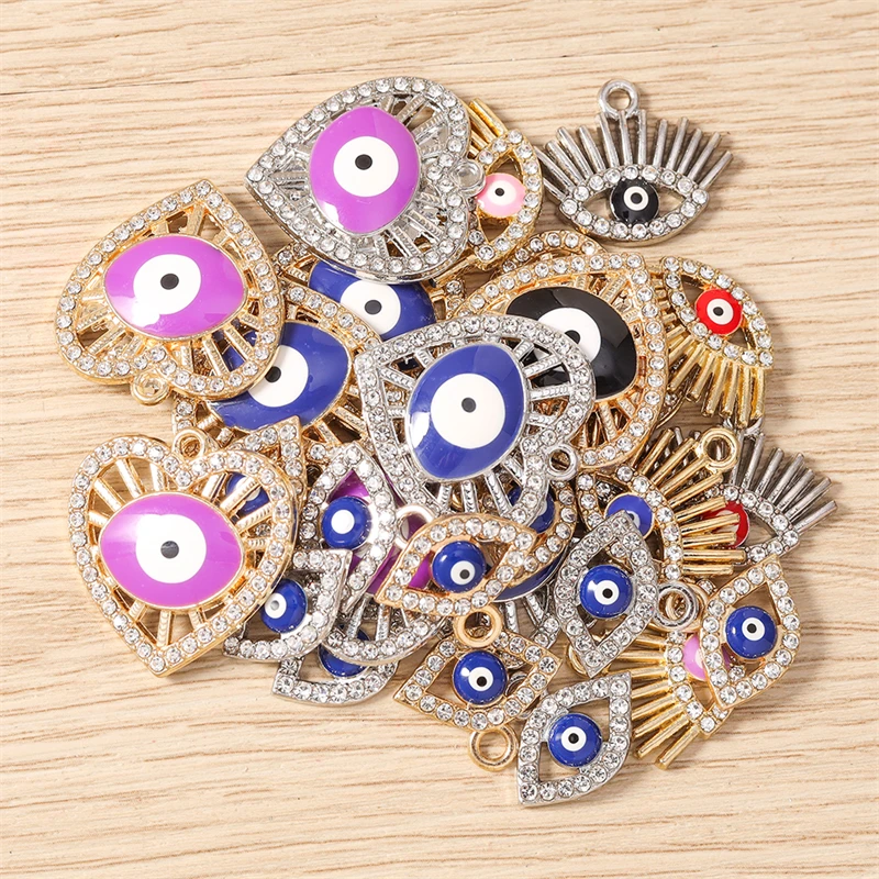 10pcs Cute Mix Crystal Metal Evil Eye Charms Pendants for Making Drop Earrings Necklaces DIY Handmade Crafts Jewelry Accessories