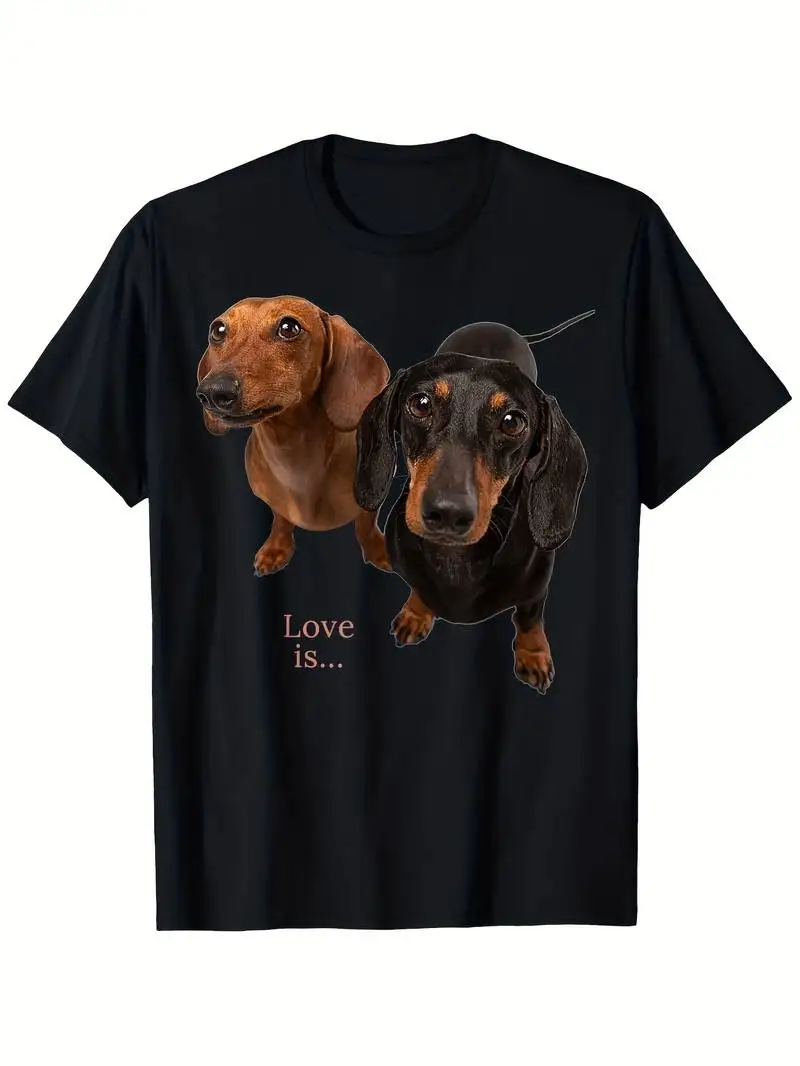 Dachshund Themed T Shirt Cute Wiener Dog Print Casual Round Neck Short Sleeve Machine Washable Men Women 2025 Summer Pure 220G