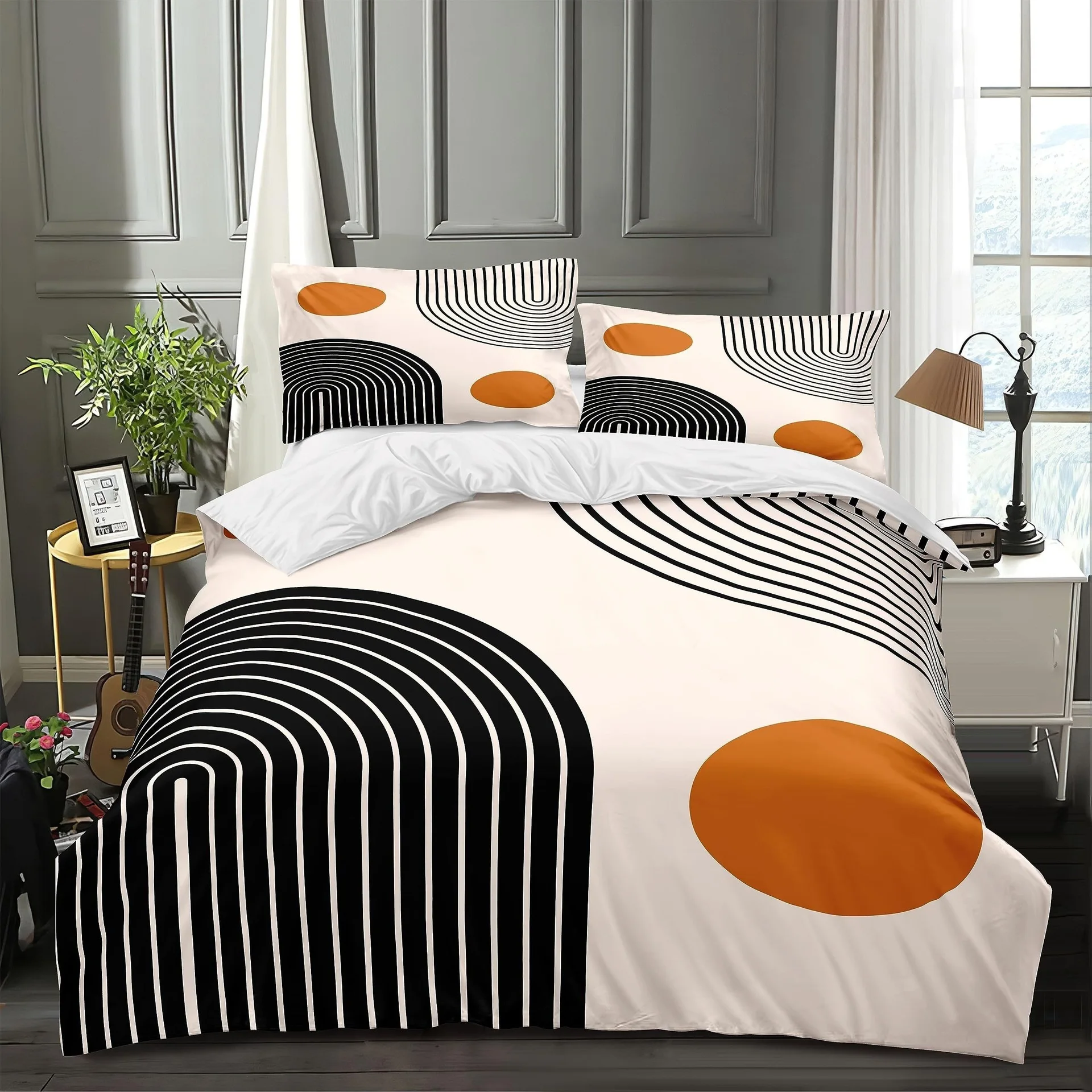Mid Century Modern Duvet Cover Set King Abstract Geometric Balance Shapes Rainbow Sun Circles Boho Comforter Cover Bedding Sets