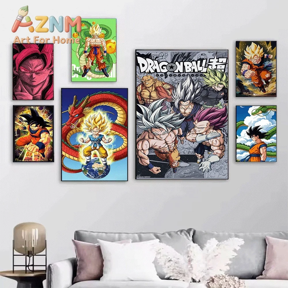 Dragon Ball Z Cell Gohan Super Saiyan Goku Shenron Battle Scene Collage Canvas Painting Unframed Anime Wall Art Poster for Bed