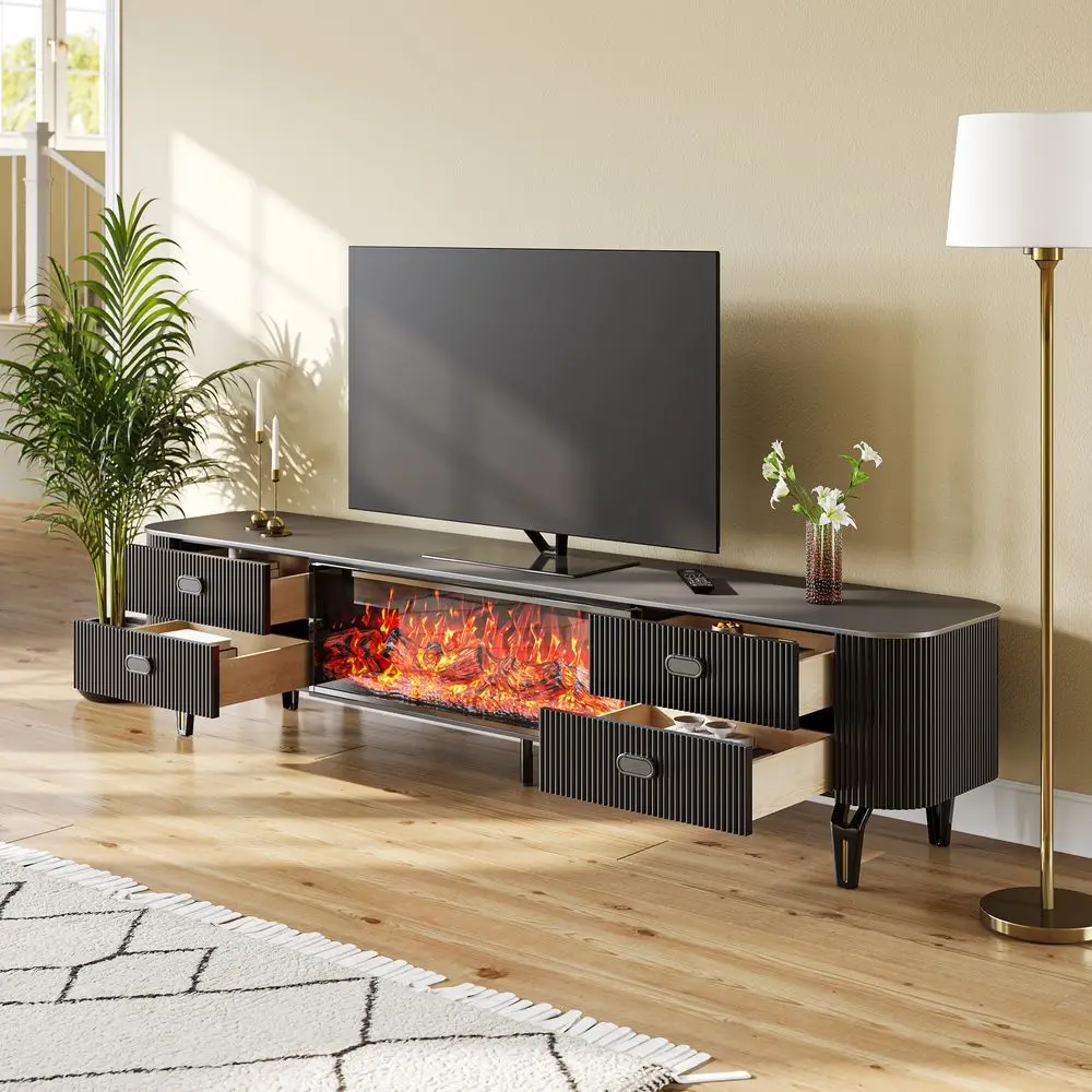 yx-Modern Freestanding Wood Fireplace TV Cabinet with Display Eco-Friendly Flame Simulation for Indoor Living Room Furniture-