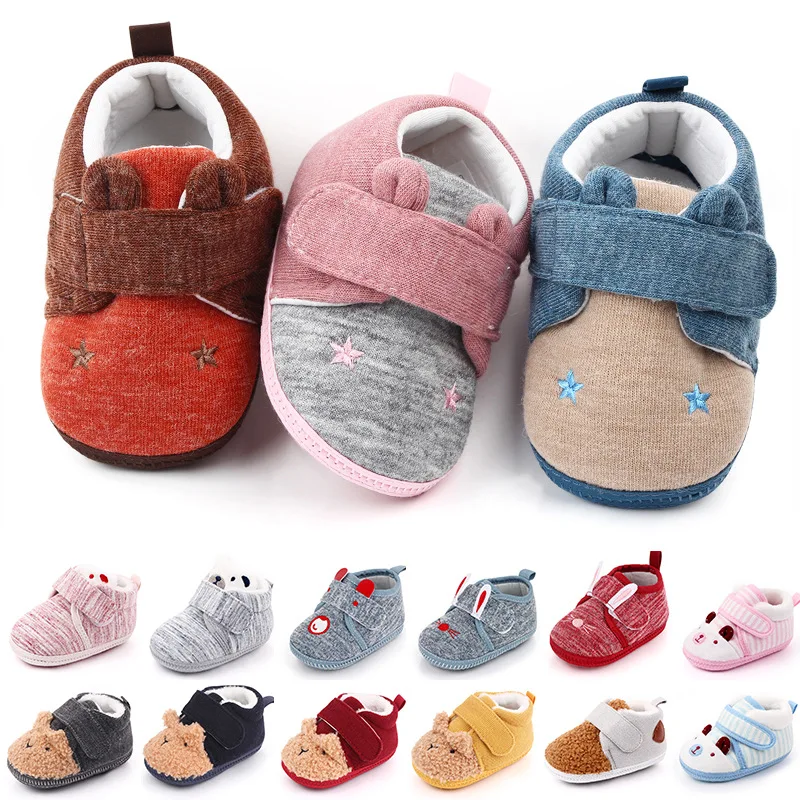 

Spring autumn winter plush thickened baby cotton shoes with cartoon animal warmth cute breathable non slip wear-resistant