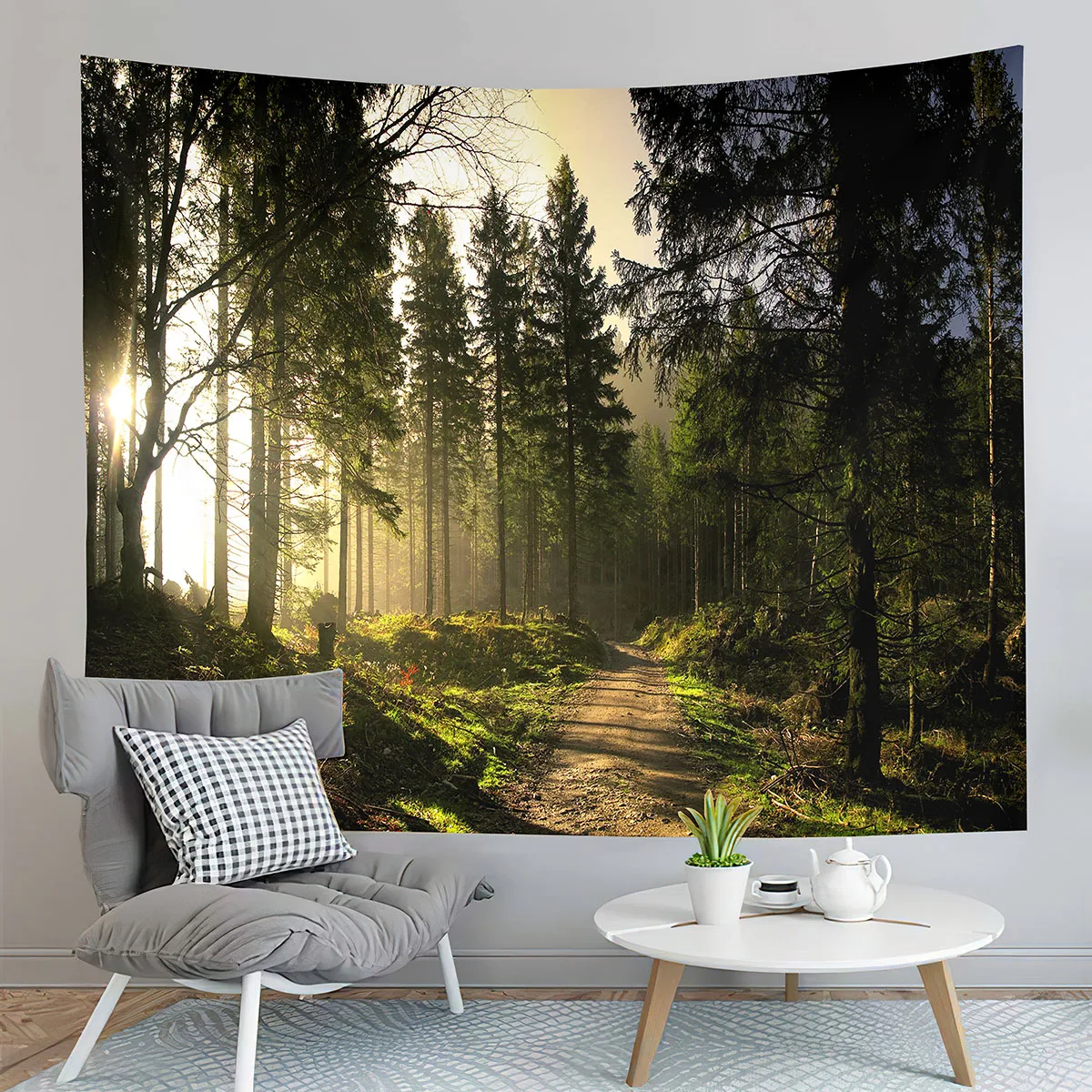 Forest Tapestry Nature Landscape Tapestry Green Woodland Tapestry Wall Hanging Decor Tapestries Bedroom Home Living Room Dorm