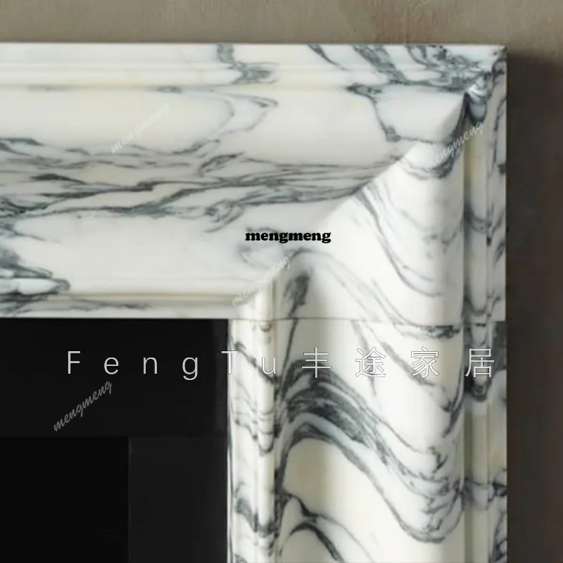 Natural marble fireplace decorative cabinet light luxury villa living room large white stone fireplace