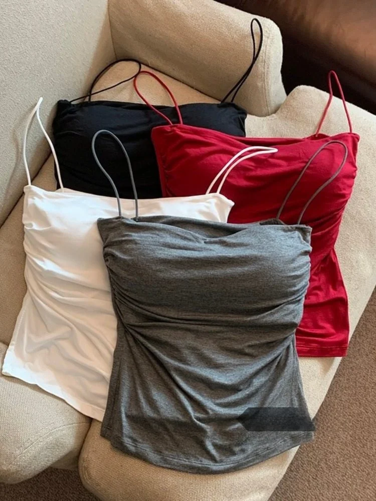 

Hot Girl Strap Vest Women's Underwear Winter Folded Big Chest Pad Top Outdoor Wear Spicy Sle Regular Fit Inner Wear