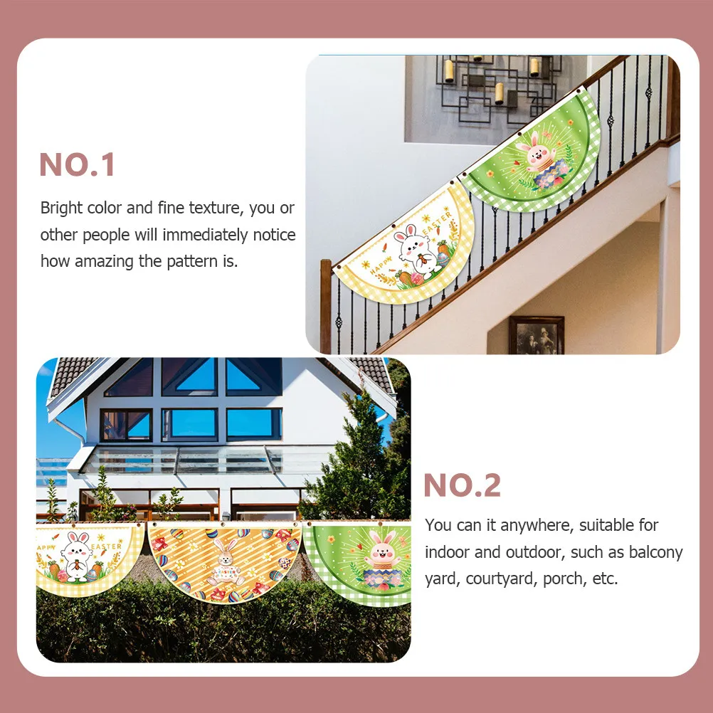 

2 шт. пасхальных полукруглых флагов из ткани, прочные, с принтованным дизайном, для вечеринок, сада, декора, фотосессий, украшения на открытом воздухе и в помещении