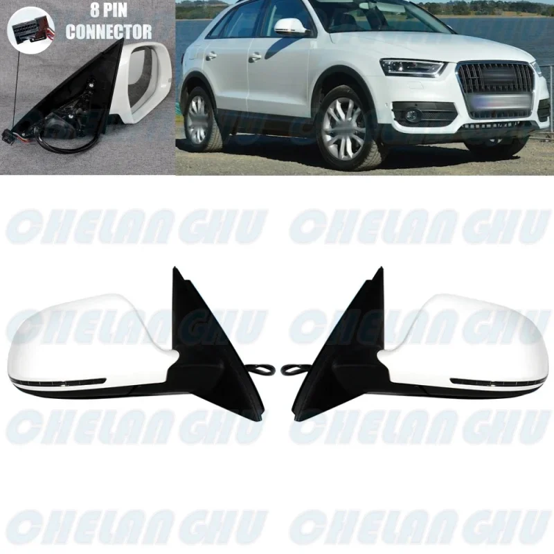 

For Audi Q3 2013 2014 2015 2016 2017 2018 LHD 1 Pair 8 Pins White Painted Heated Power Adjust Turn Lamp Mirror Assembly