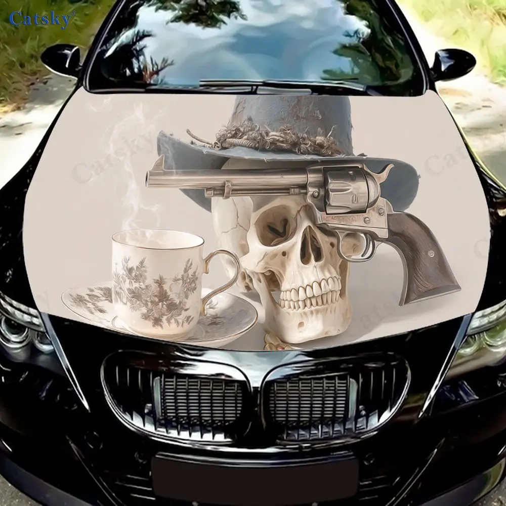

Vintage Western Cowboy Skull Car hood decals, car cover decorative stickers, and vinyl wraps for cars, SUVs and trucks. Self-adh