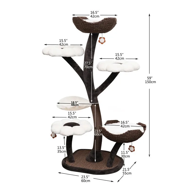 

59In White Flower Cat Bed with Scratching Posts Unique Nest Jumping Platform Dtachable Multi Level Pets Furniture for Pet Gift