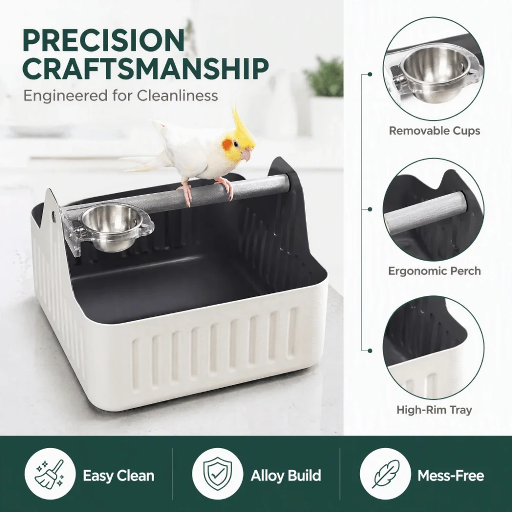 Easy Clean Parrot Fixed-Point Defecation Station with Ruling Paper with Tray Parrot Potty Training Trash Can Durable