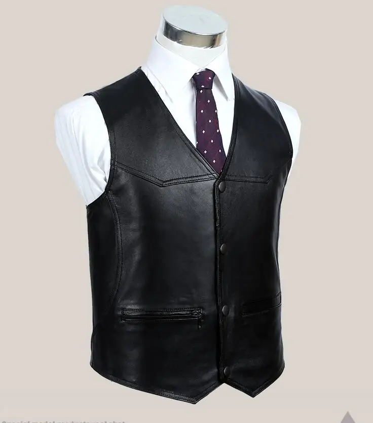 New Arrival 2022 Genuine Leather Vests Sleeveless Leather Jacket Men Sheepskin V-Neck Single Breasted Thin Waistcoats V54-03