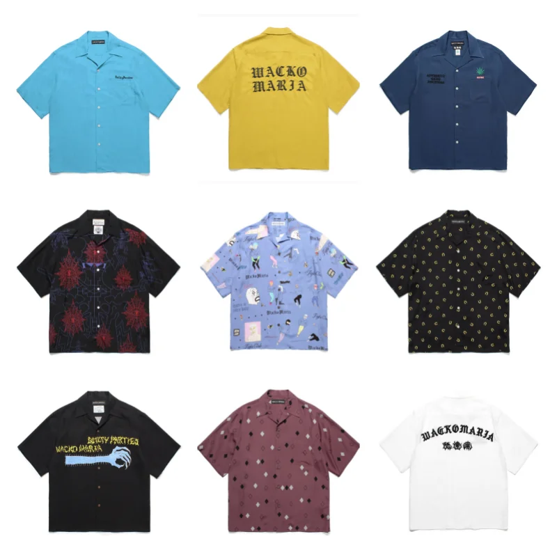 

Multicolour 25SS WACKO MARIA Shirt Summer Hip Hop Men's Women's Fashion Prints High Quality Short Sleeve Shirt Tops