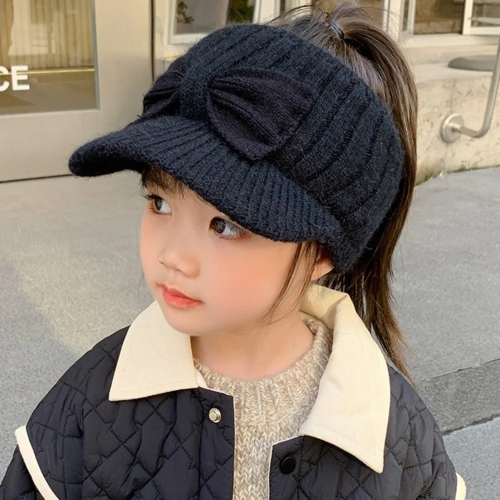 

Fashion Empty Top Ear Protection Hat Bow Knitted Duck Tongue Hat Earmuffs Cap Winter