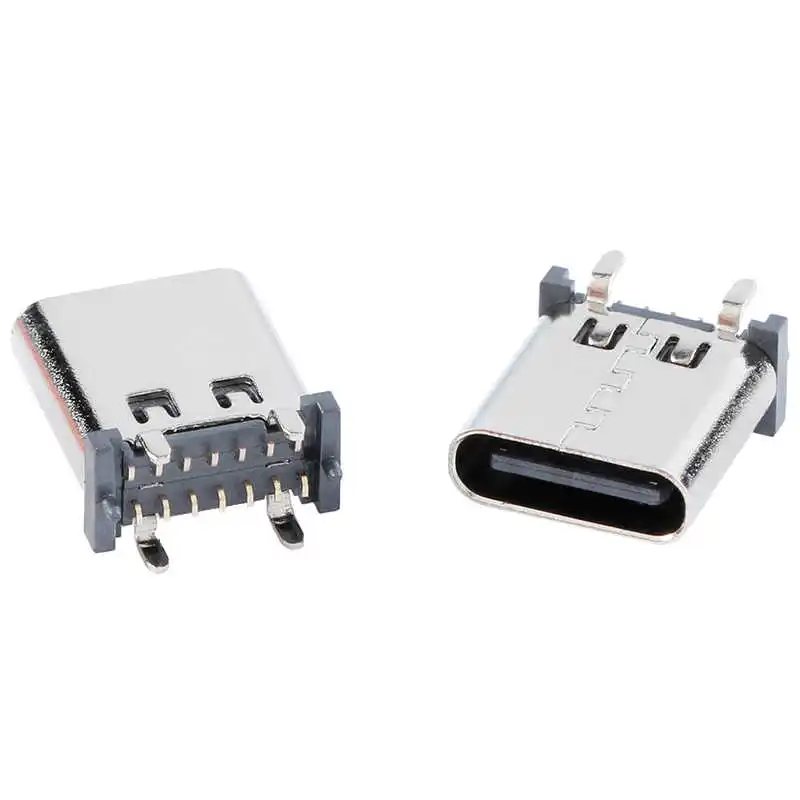 USB Type-C 14P Female Surface-Mount Straight Pin, Four Legs with Post, Height 10.0mm, Interface Socket USB Connector