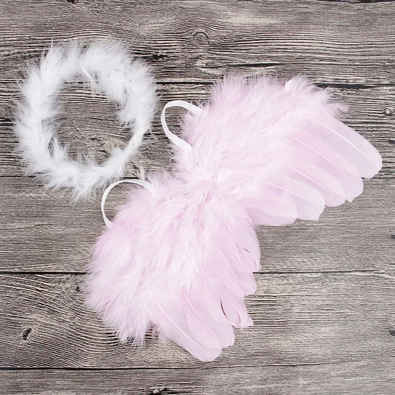 2pcs/lot Infant Newborn Photo Prop Kids Angel Fairy Feather Wing Costume with Feathers Headband Children Christmas Party Decor