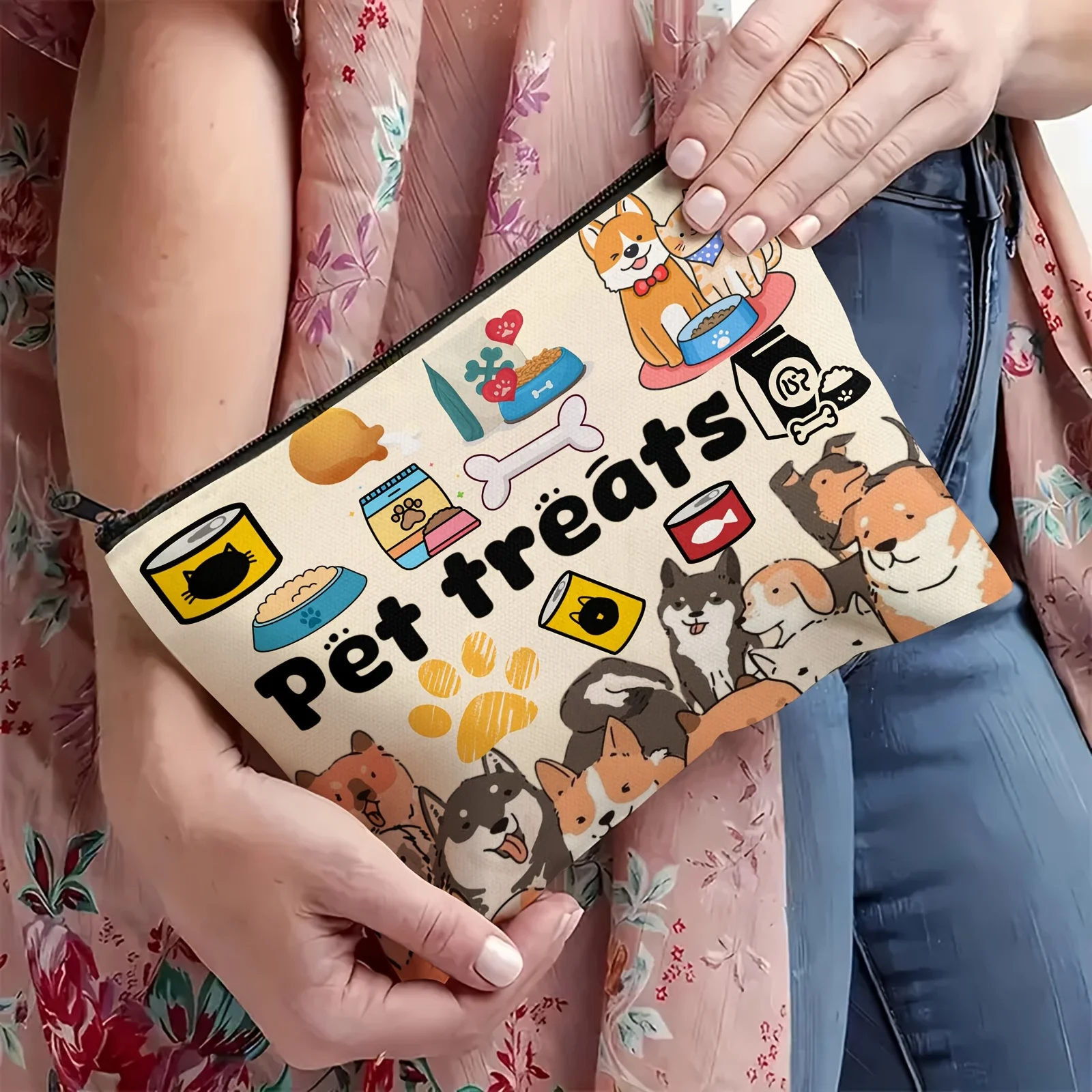 Un sac de maquillage sur le thème de l'animal de compagnie – jolie pochette multifonctionnelle à fermeture éclair pour femmes, sac de rangement de bijoux