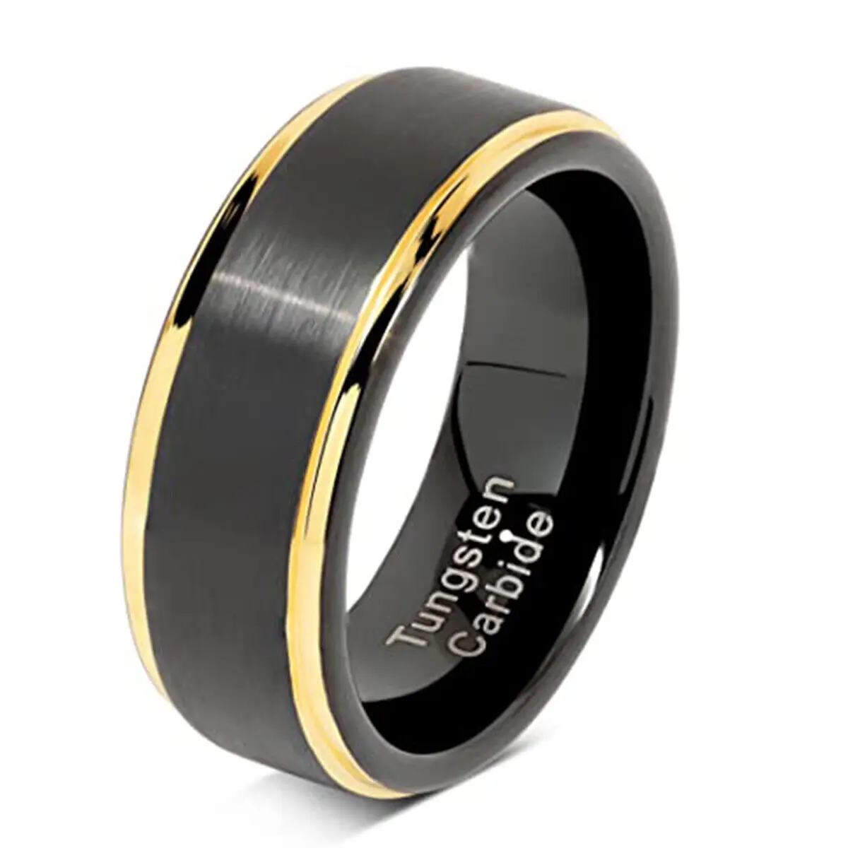 Black 8MM Tungsten Carbide Rings For Women Men Couple Wedding Ring Gold Color Edge Band Boy Dad Son Size 6-14