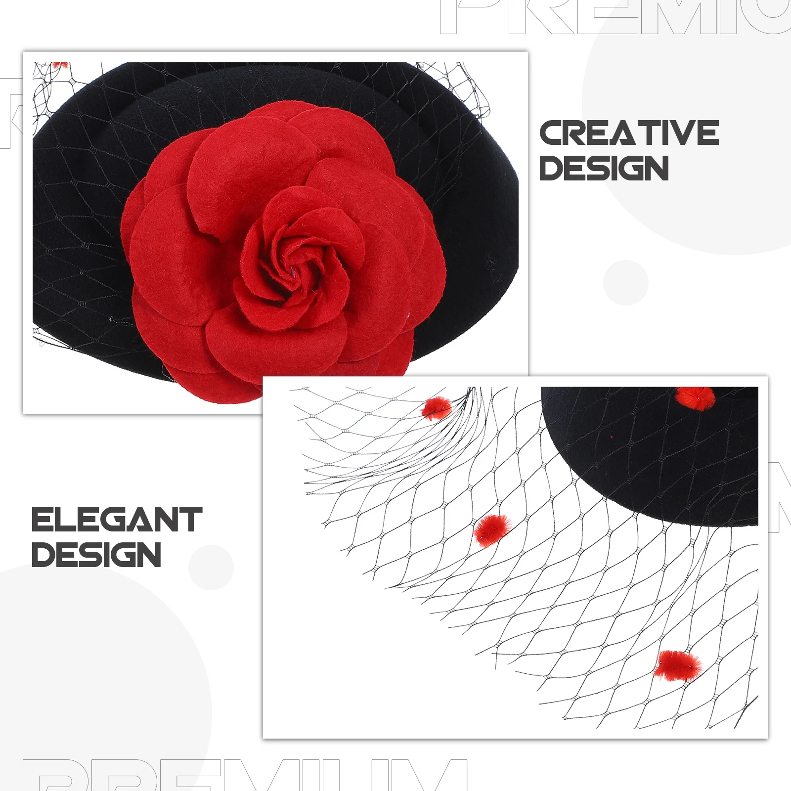 زهرة الورد الاصطناعية قبعة صغيرة الفاسناتور الشرير نمط صافي ديكور مشبك شعر للنساء فستان حفلة تنكرية لباس غير رسمي #5