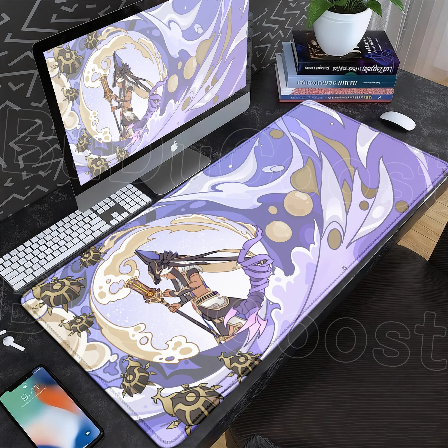 900 x 400 mm Genshin Impact Venti Yoimiya großes XXL-Mauspad, rutschfeste Gummi-Kantenverstärkung, Tastaturmatte, Bürozubehör, Spielteppich – Detail 3