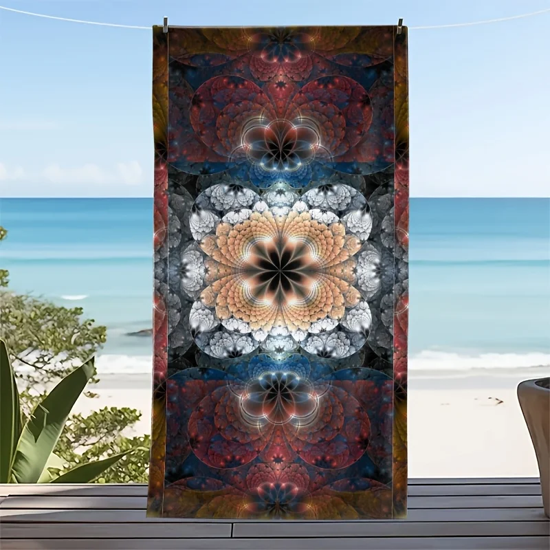Vintage Fractal Art Beach Towel Abstract Geometric Floral Swirl Pattern Towel for Summer Vacation Pool Yoga Swimming