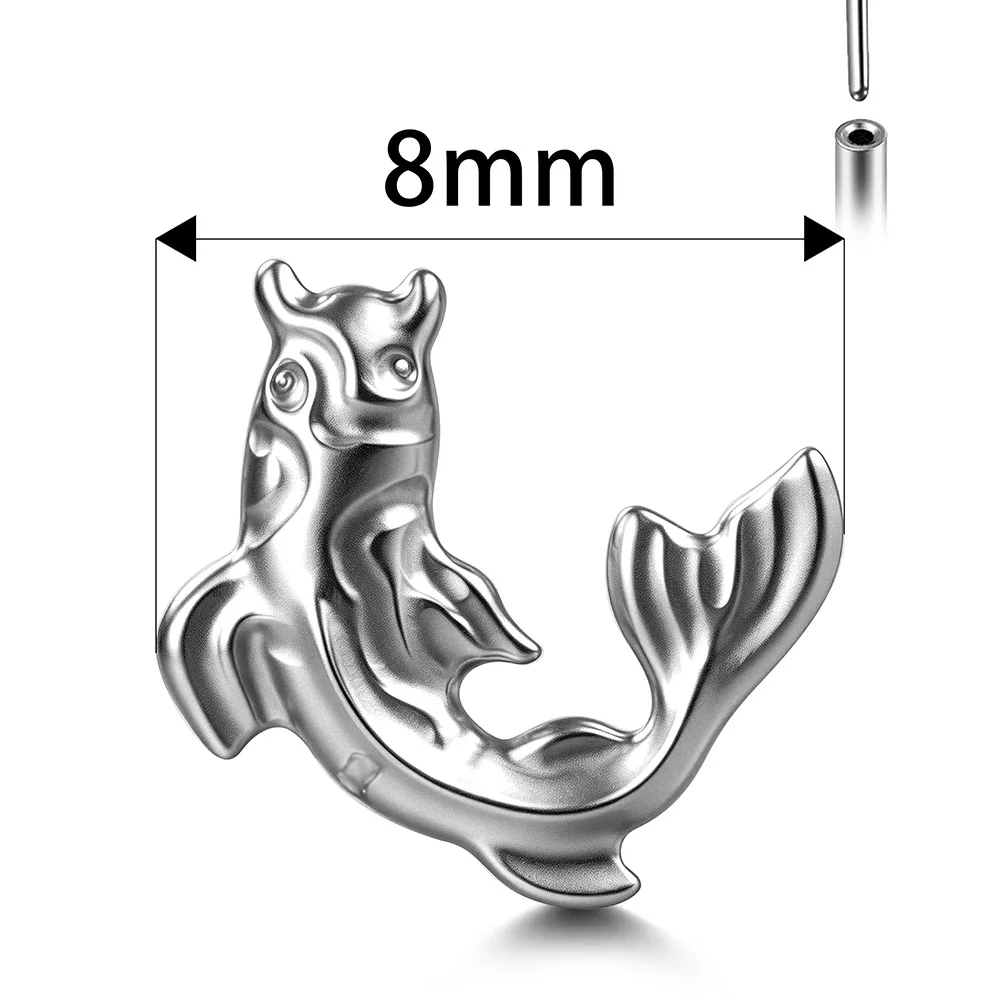 Casvort 1 Stück ASTM F136 Titan Koi-Fisch Labret Piercing Lippen-Nasenring Flacher Ohrstecker Gewindeloser Helix Conch Schmuck – Detail 9