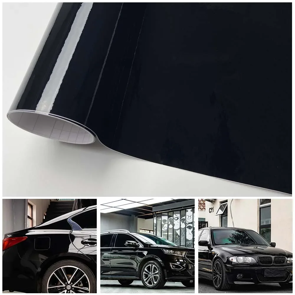 

Black Vinyl Wrap Bright Shiny Auto Body Stickers Self-adhesive Gloss Car Wrapping Vinyl Air Release Glossy Black Car Foil Film