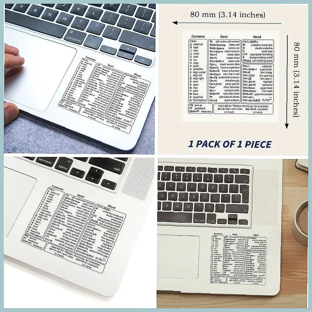 Vinyl Keyboard Shortcut Stickers for Windows Excel Word | Self-Adhesive Office Reference Guide