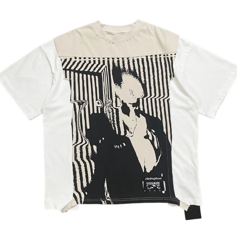 Thick Premium Cotton Men Short Sleeve T Shirt RRR Patchwork Figure Print Loose Casual Tee