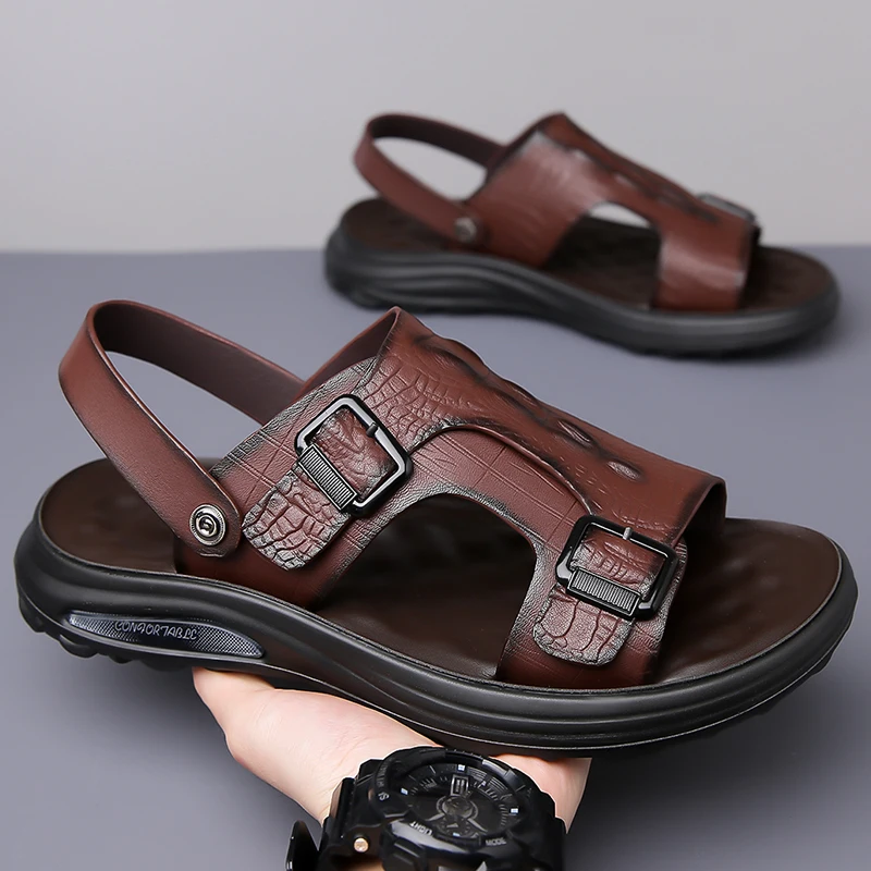 Image of Herren Sommer-Sandalen für Outdoor-Aktivitäten mit Dicker Sohle, Rutschfeste Pantoffeln, Lässige Weichsohlen-Schuhe für Zwei Arten von Tragemöglichkeiten, Strandschuhe-7100