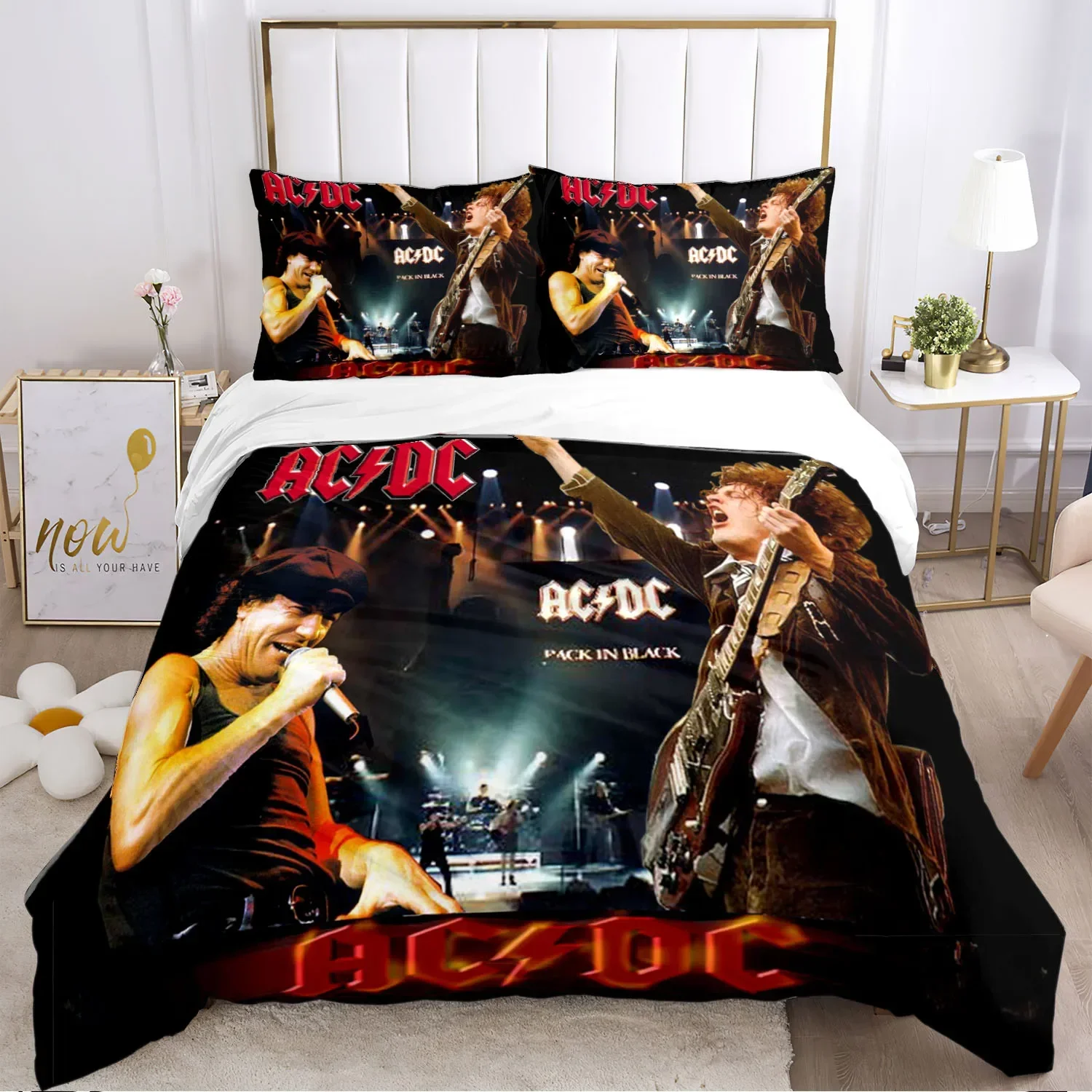 3PCS Music Element AC_DC Duvet Case Pillowcase Bedding Set Duvet Comfortable Breathable SheetSingle KingQueen LuxuryBirthdayGift