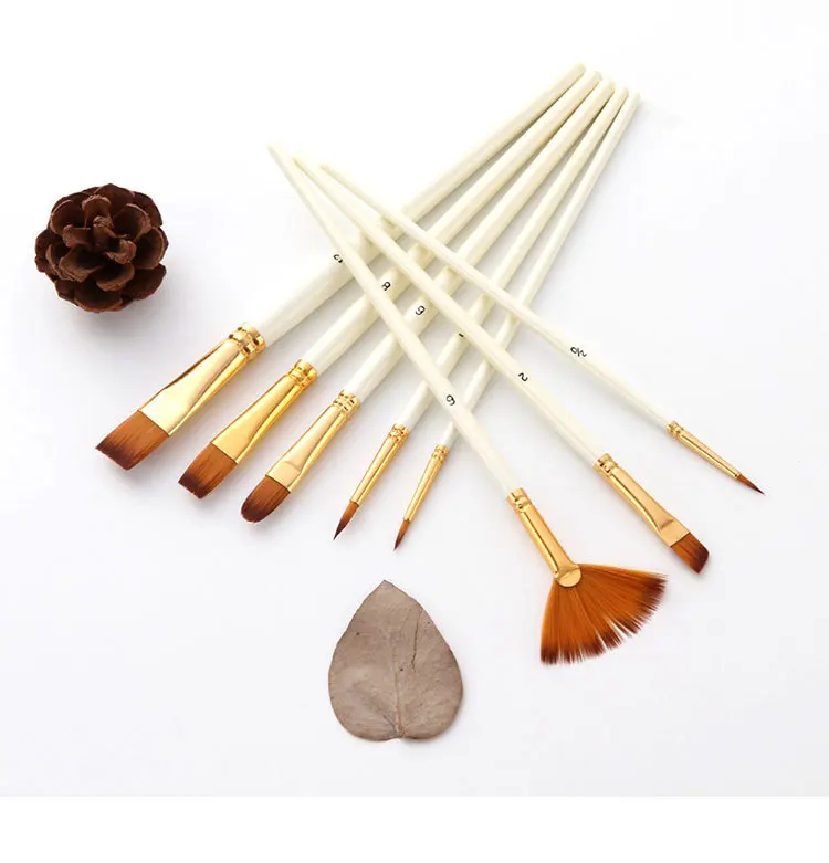 10 pcs/lot DIY Oil Acrylic Paint Brushes Drawing Stationery Nylon Hair Wooden Handle Watercolor Paint Brush Pen bulk